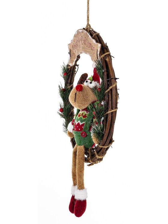 MIAhome MIAhome Figurka dekoracja renifer w kole w zielonym ubranku 47x33x10 cm Kolorowy