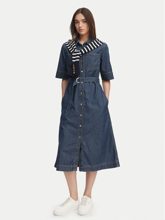 Tommy Hilfiger Tommy Hilfiger Дънкова рокля WW0WW50622 Син Regular Fit