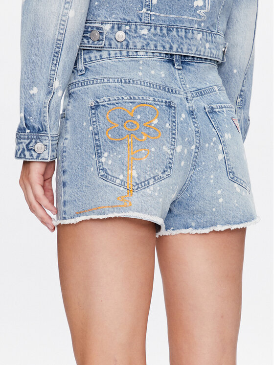 Guess Guess Kratke traperice Mom W3GD26 D4YO0 Plava Regular Fit