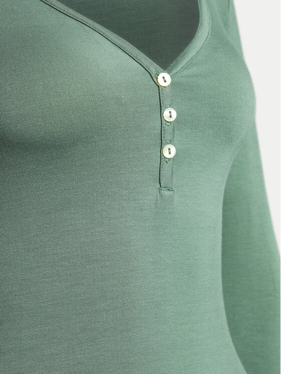 Hunkemöller Hunkemöller Nočna srajca Henley 205025 Zelena Slim Fit