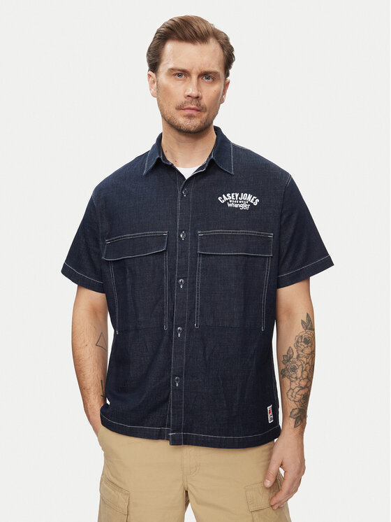 Wrangler džínsová košeľa Casey 112351229 Tmavomodrá Relaxed Fit