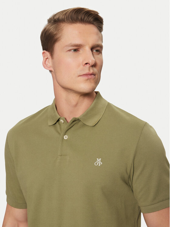 Marc O'Polo Marc O'Polo Тениска с яка и копчета B21223053092 Каки Regular Fit