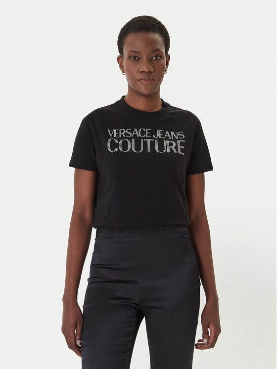 Versace Jeans Tricou 80HAHT09 Negru Regular Fit
