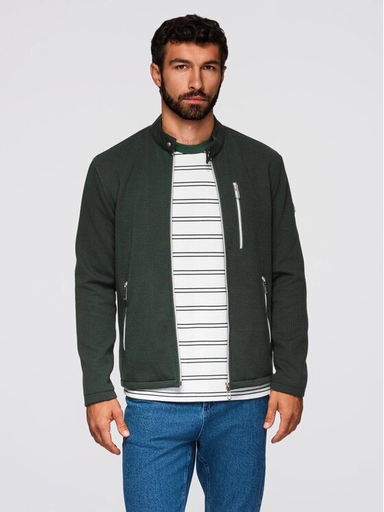 Ombre Ombre Kurtka przejściowa OM-JANP-0229 Zielony Regular Fit