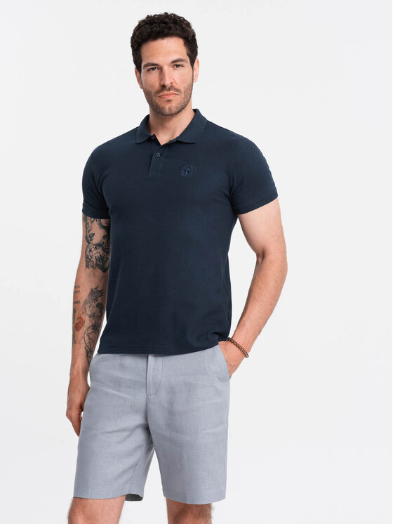 Ombre Ombre Polokošile OM-POBS-0100 Modrá Regular Fit