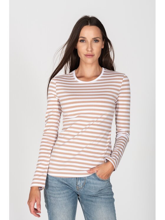 MANDRAGORA MANDRAGORA Bluzka fit paski Beżowy Regular Fit
