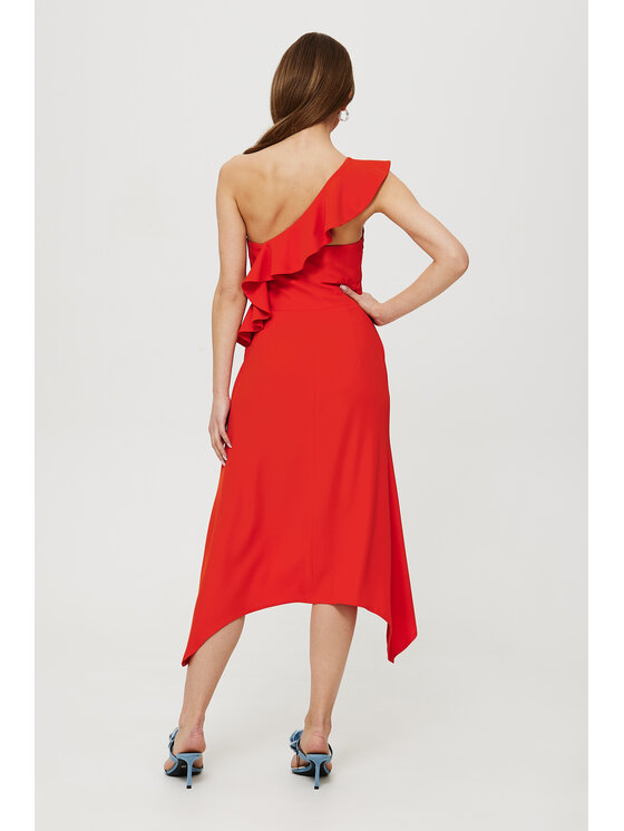 Makover Makover Sukienka koktajlowa K185 Pomarańczowy Modern Fit