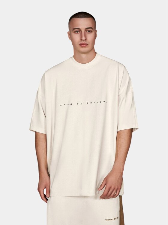 MADE BY SOCIETY MADE BY SOCIETY T-Shirt Tricou No Rules - T16854 Beżowy Basic Fit