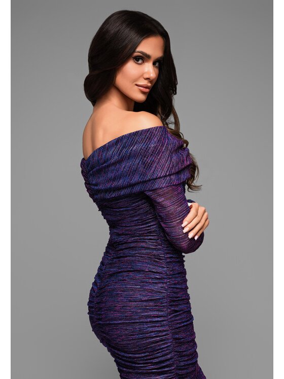 Ombre Ombre Sukienka koktajlowa LA-OM-DLR049 Fioletowy Regular Fit