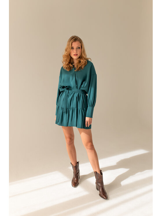 Entelier Entelier Sukienka codzienna z falbanami Zielony Comfortable Fit