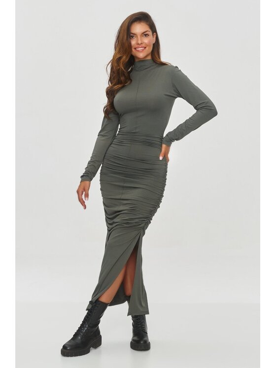 Makadamia Makadamia Sukienka wieczorowa M841 Khaki Shaped Fit
