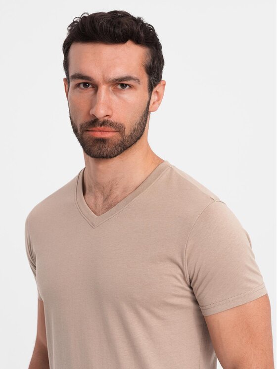 Ombre Ombre T-Shirt OM-TSBS-0145 Brązowy jasny Regular Fit