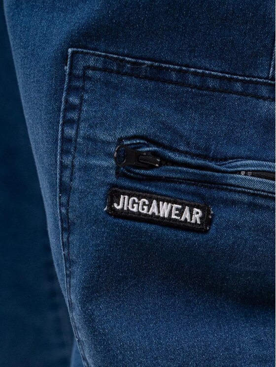 Jigga Wear Jigga Wear Jeansy Spodnie Jeansowe Jogger Bojówki Męskie Niebieskie Jigga Wear Stripe Zip Cargo XL Niebieski Regular Fit