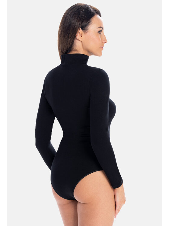 Teyli Teyli Body damskie z golfem Camille Czarny Regular Fit