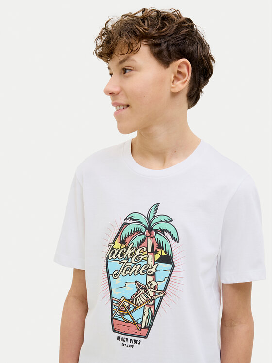 Jack & Jones Junior Jack & Jones Junior T-Shirt Elijah 12269825 Biały Regular Fit
