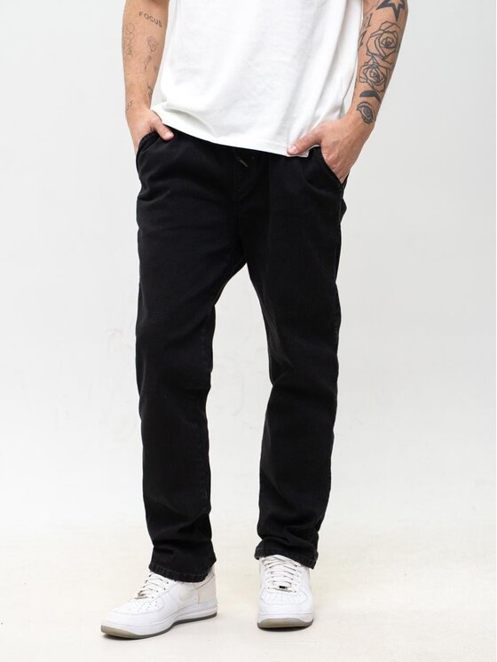 Jigga Wear Jigga Wear Jeansy Proste Klasyczne na gumce 131182 Czarny Regular Fit