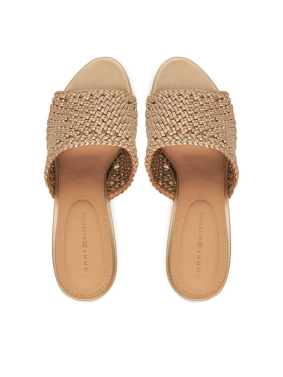 Tommy Hilfiger Tommy Hilfiger Plätud Crochet Metallic Lthr Wedge Mule FW0FW08812 Kuldne