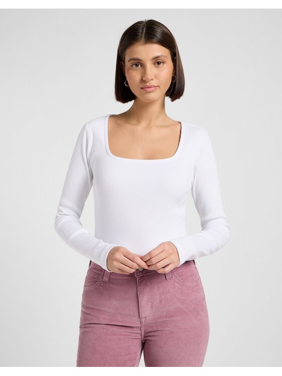 Lee Lee T-shirt LS SQUARE NECK Bianco Slim Fit