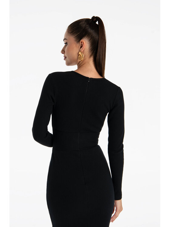 Nudyess Nudyess Úpletové šaty Victoria z prążka Čierna Fitted Fit