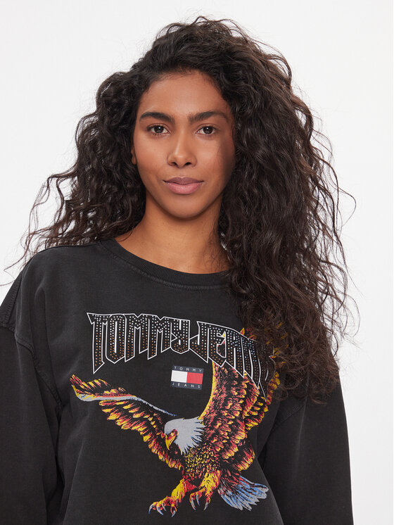 Tommy Jeans Sweatshirt Vintage Eagle DW0DW16415 Noir Cropped Fit Modivo