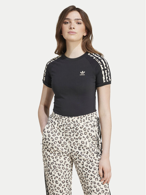 Adidas Majica Leopard 3-Stripes IW8478 Črna Regular Fit