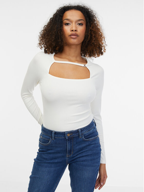 Orsay Orsay T-Shirt 1000141029000__XXS Biały Slim Fit