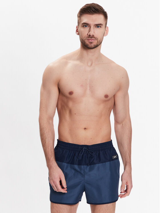 Calvin Klein Swimwear Szorty k pielowe Short Runner KM0KM00816 Granatowy Regular Fit Modivo.pl