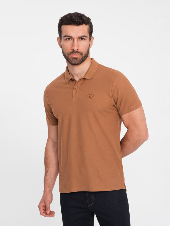 Ombre Ombre Polo OM-POBS-0100 Brązowy Regular Fit