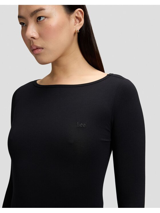Lee Lee T-Shirt LS BOAT NECK TEE Czarny Slim Fit