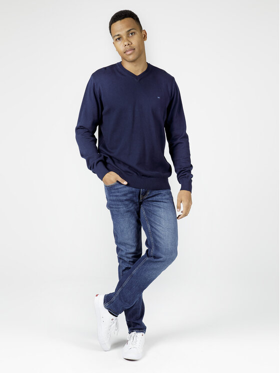 Cross Jeans Cross Jeans Sweter 34157-001 Granatowy V-Neck Fit
