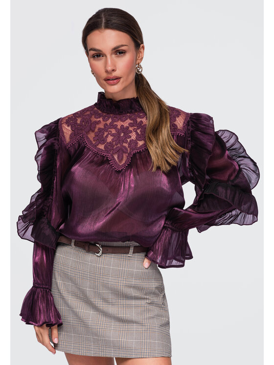 Ombre Ombre Koszula OW-SH-E0072 Bordowy Relaxed Fit