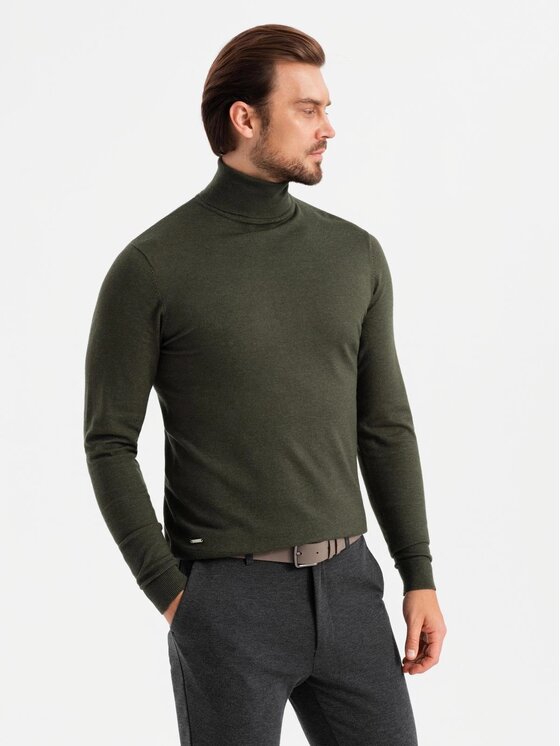 Ombre Ombre Sweter OM-SWTN-0127 Zielony Regular Fit