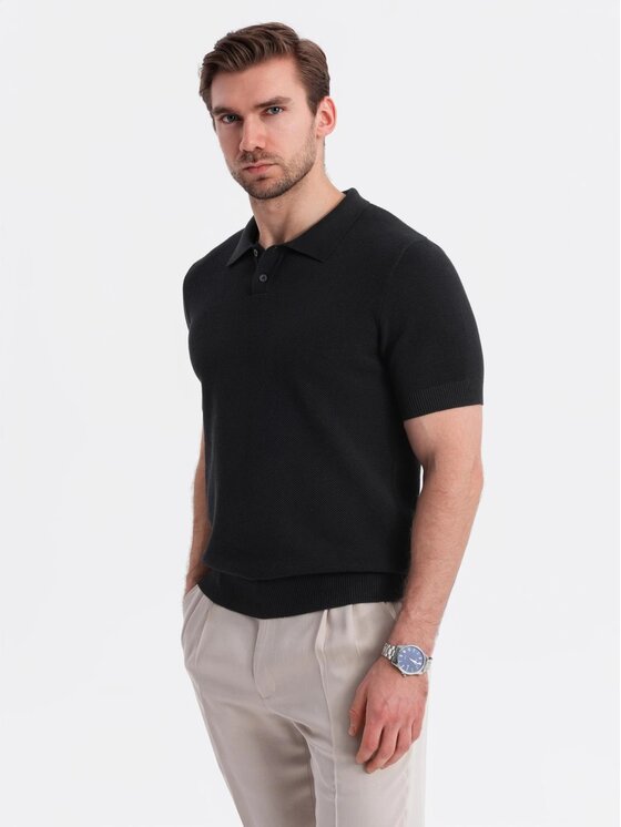 Ombre Ombre Polo OM-POSS-0117 Czarny Regular Fit