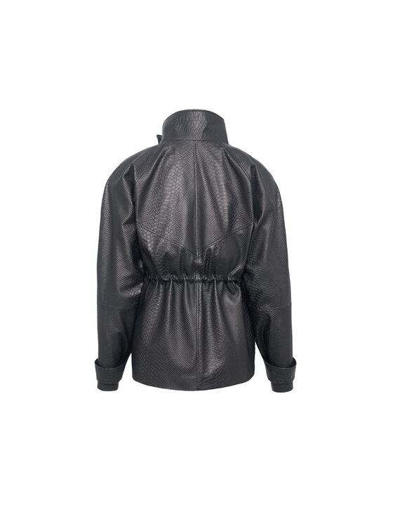 Mimika Mimika Kurtka skórzana Parka z wężową strukturą Czarny Oversize