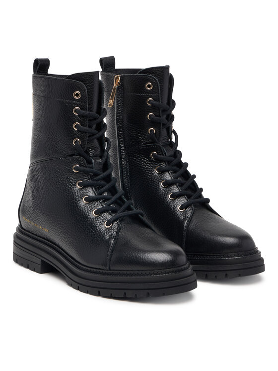 Tommy Hilfiger Tommy Hilfiger Ghete Th Emboss Grain Leather Boot FW0FW09553 Negru