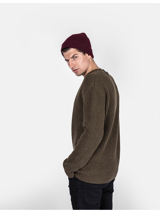 Les Hommes Les Hommes Svetr LJK106-656U | Round Neck Sweater with Asymetric Zip Khaki Regular Fit