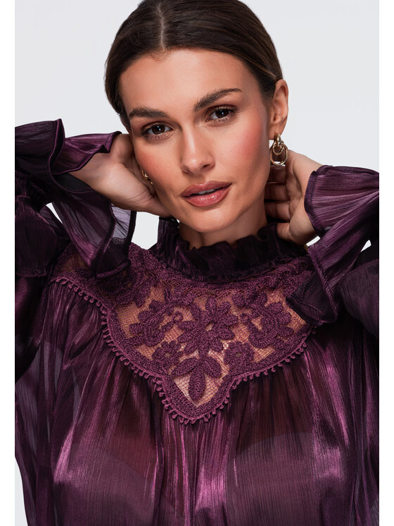 Ombre Ombre Koszula OW-SH-E0072 Bordowy Relaxed Fit