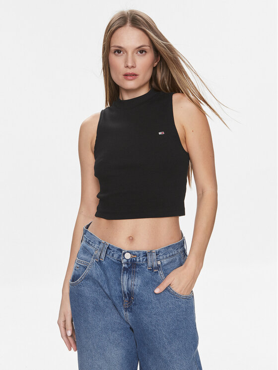 Tommy Jeans Tommy Jeans Top DW0DW17533 Negru Regular Fit