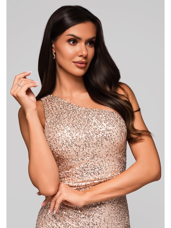 Ombre Ombre Sukienka wieczorowa LA-OM-DLR225 Złoty Regular Fit