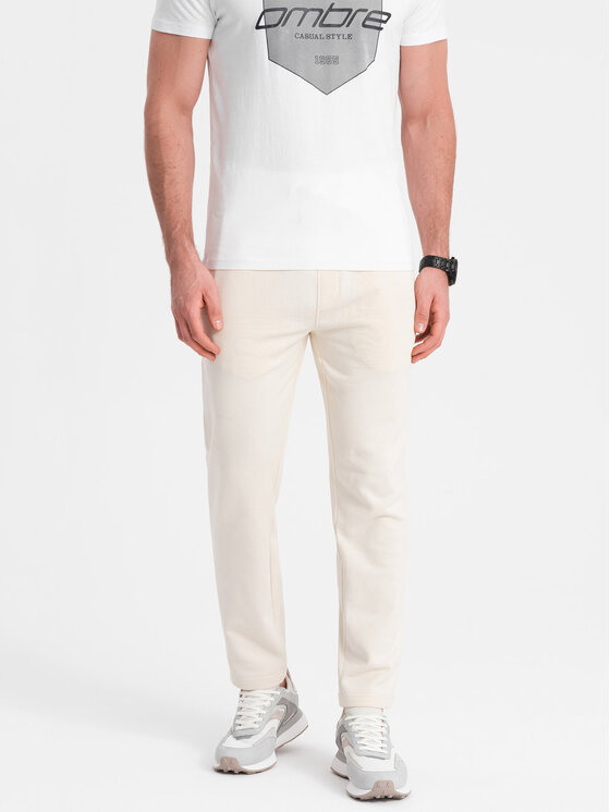 Ombre Ombre Spodnie dresowe OM-PABS-0206 Écru Regular Fit