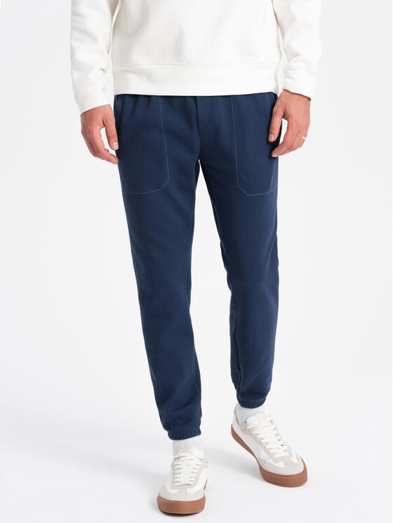 Ombre Ombre Spodnie dresowe OM-PASK-0143 Granatowy Carrot Fit