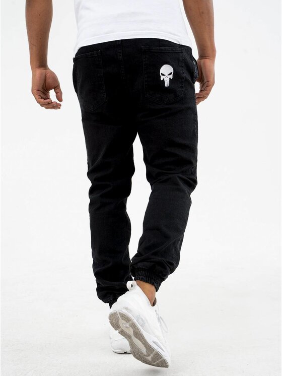Marvel Marvel Spodnie materiałowe Spodnie Jeansowe Jogger Męskie Czarne Marvel Punisher Small XL Czarny Reglan Fit