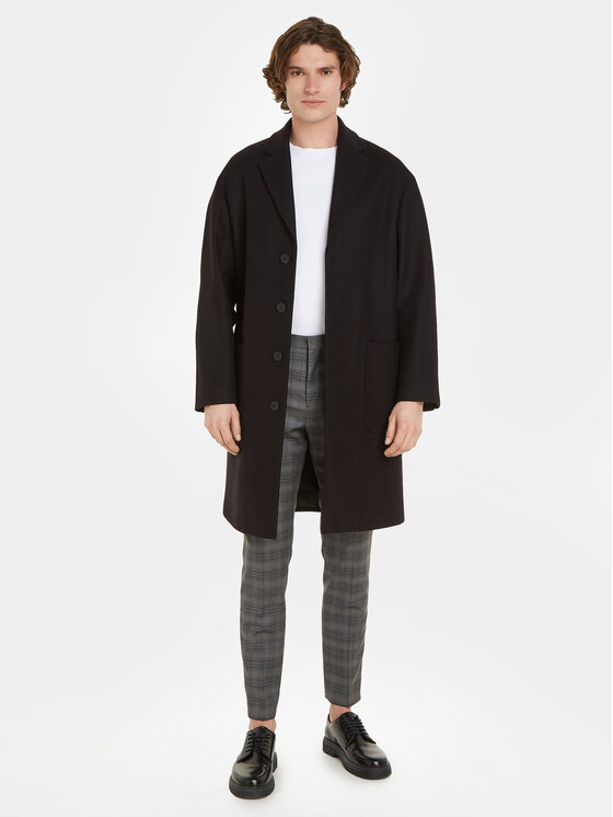 Calvin Klein Vlnený kabát K10K111745 Čierna Regular Fit