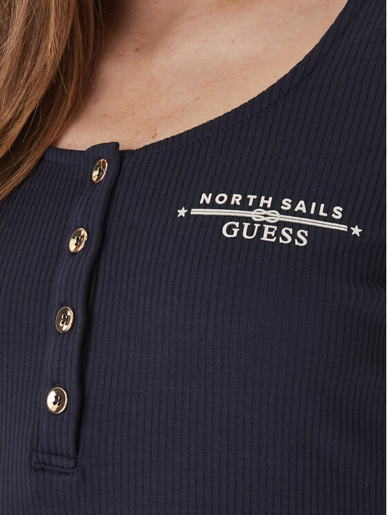Guess Guess T-krekls GUESS x NORTH SAILS W6GP01 K2658 Tumši zils Regular Fit