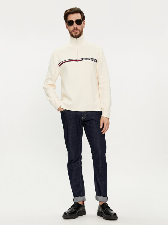 Tommy Hilfiger Tommy Hilfiger Sweter Global Stripe MW0MW33508 Beżowy Regular Fit