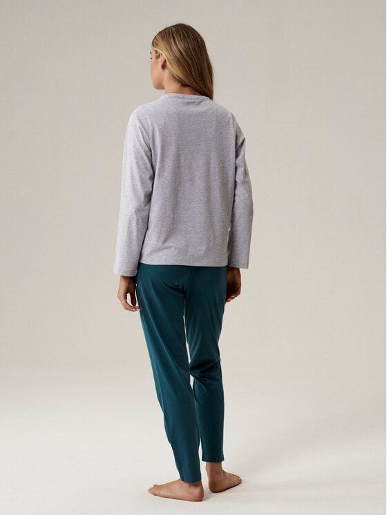 Atlantic Atlantic Piżama Embroidery Turkusowy Regular Fit