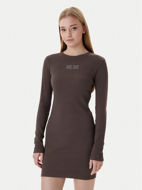 Tommy Jeans Tommy Jeans Ikdienas kleita Linear DW0DW21902 Brūns Slim Fit