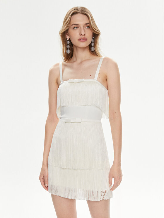 Elisabetta Franchi Koktejlové šaty AB-635-42E2 Biela Regular Fit
