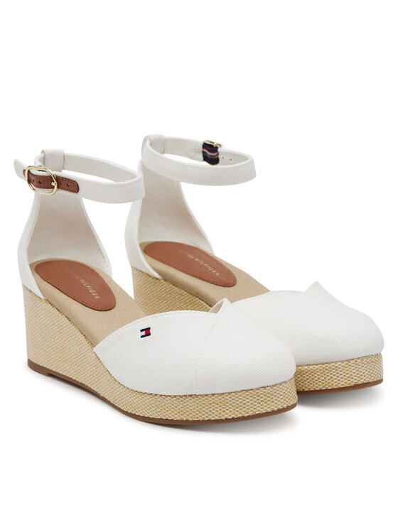 Tommy Hilfiger Tommy Hilfiger Halbschuhe Flag Closed Toe Mid Wedge Espad FW0FW08657 Weiß