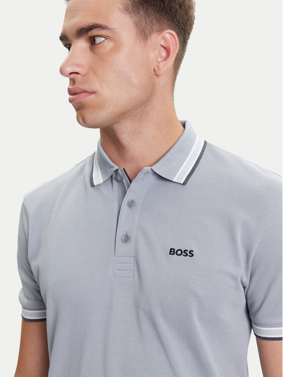 BOSS BOSS Тениска с яка и копчета Paddy 50469055 Сив Regular Fit